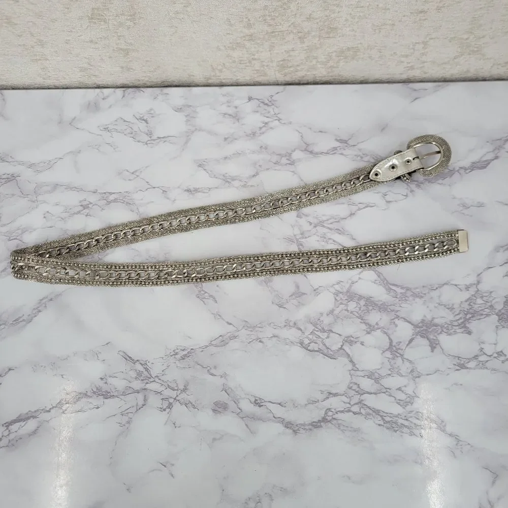 Vintage Silver Metallic Metal Chain Belt
